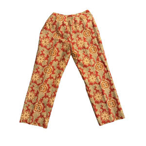 Coldwater Creek Women’s Pants Size 16 Red With Multicolor Print Side Zip Lined